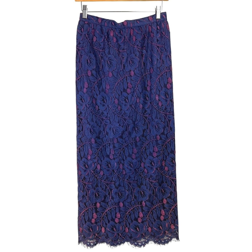 Vtg Jessica McClintock Lace Maxi Skirt 2 Purple Floral High Waist Retro Glam